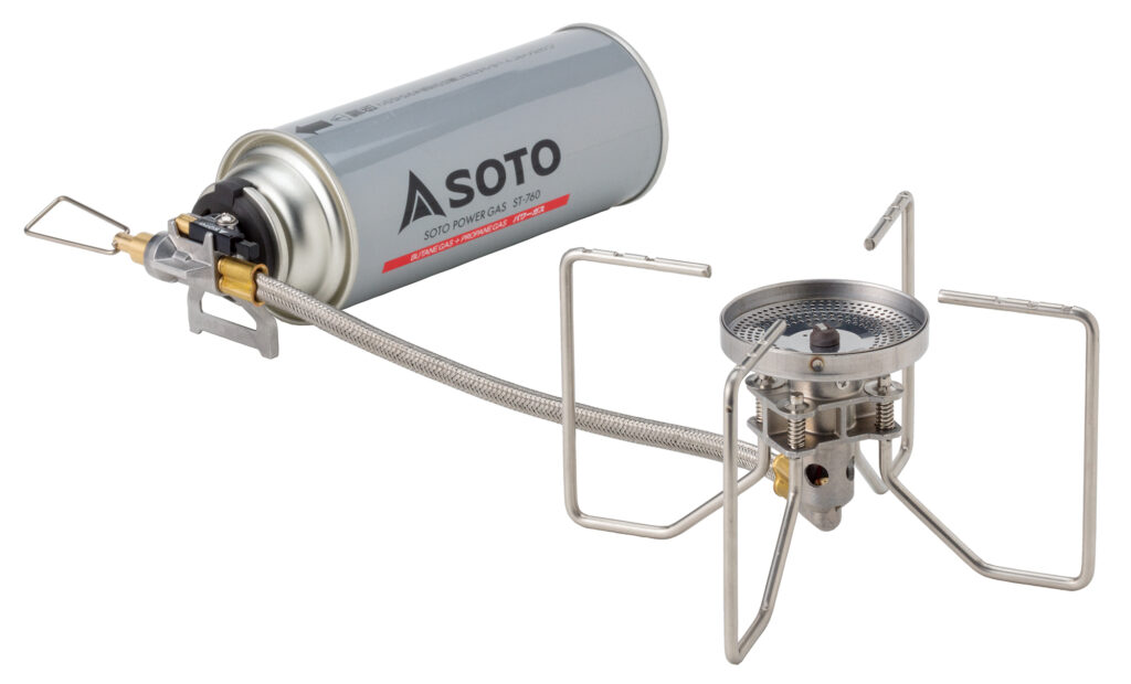 ST-330の全体構成。バーナーとボンベホルダーがホースでつながります。写真のST-760は別売です。