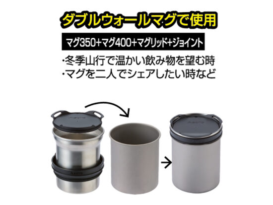 メーカーのダブルウォール使用図。マグ350・400とジョイント・マグリッドを組み合わせます。